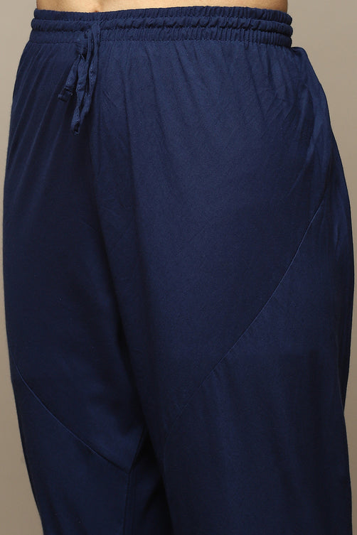 Navy Cotton Blend Layered Kurta Churidar Suit Set
