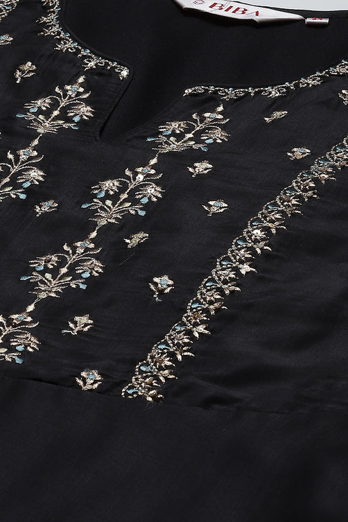 Black Art Silk Anarkali Kurta Pants Suit Set