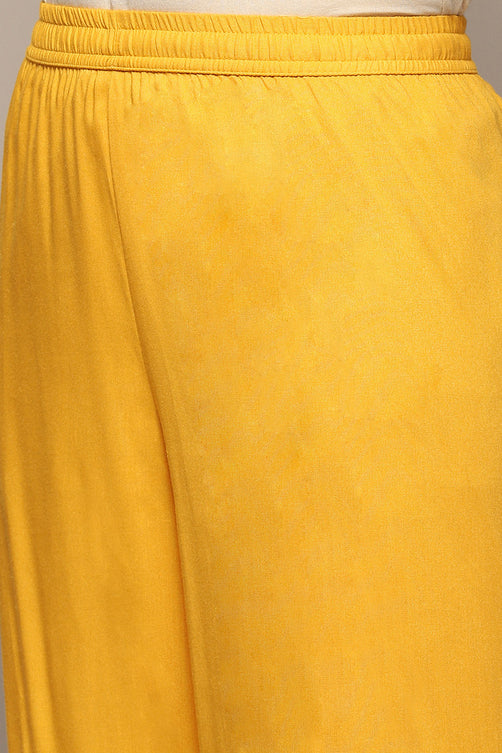 Mustard Polyester Straight Suit Set