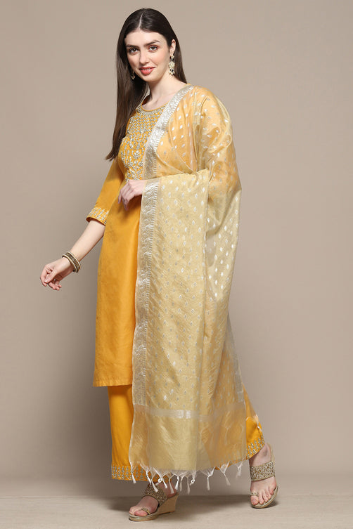 Mustard Polyester Straight Suit Set