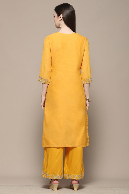 Mustard Polyester Straight Suit Set