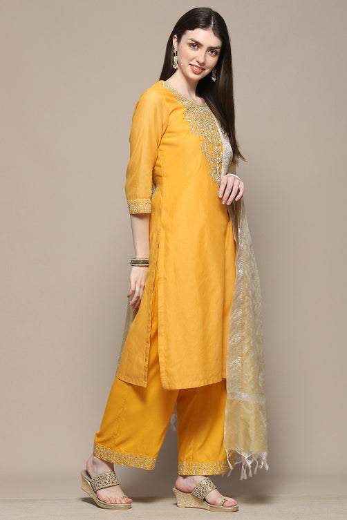 Mustard Polyester Straight Suit Set