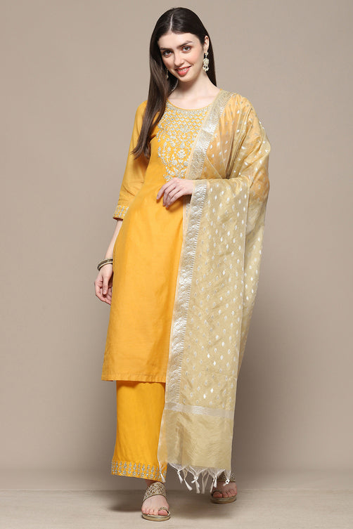 Mustard Polyester Straight Suit Set