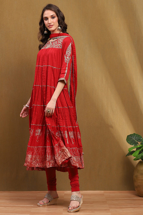 Red Velvet Embroidered Straight Kurta Set